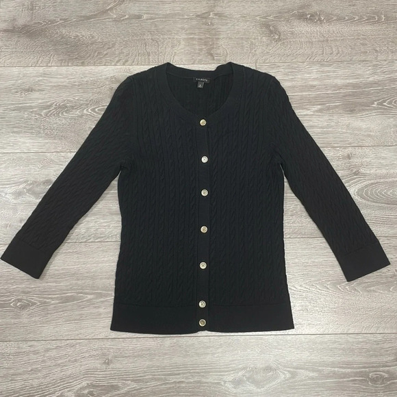 Talbots Cable Knit Crew Neck 3/4 Sleeve Black Sweater M - Picture 3 of 12